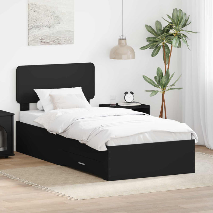 Cadru de pat cu headboard Negru 75 x 190 cm Lemn compozit - WALTI WALTI