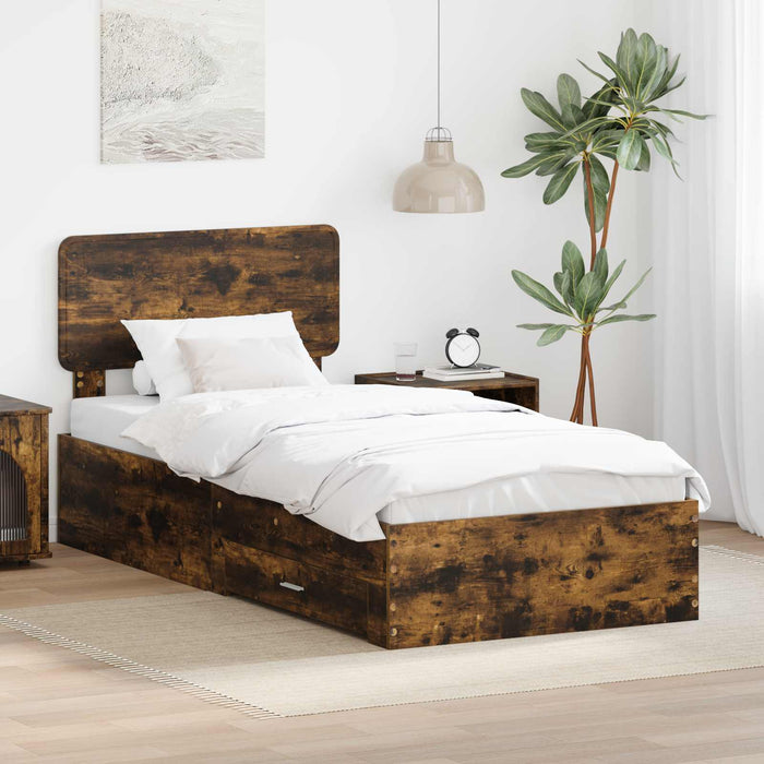 Cadru de pat cu sertar Stejar fumuriu 75 x 190 cm Lemn compozit - WALTI WALTI