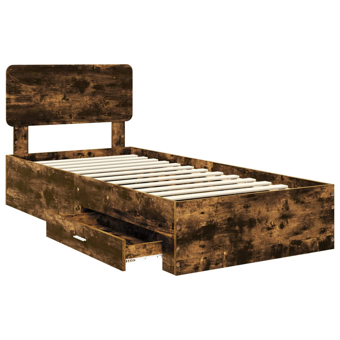 Cadru de pat cu sertar Stejar fumuriu 75 x 190 cm Lemn compozit - WALTI WALTI