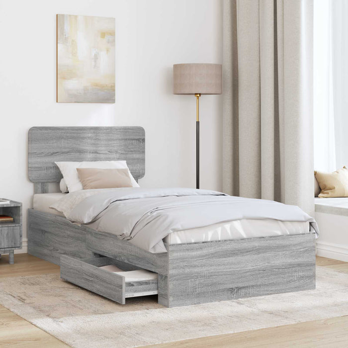 Cadru de pat cu headboard Gri Sonoma 75 x 190 cm Lemn compozit - WALTI WALTI