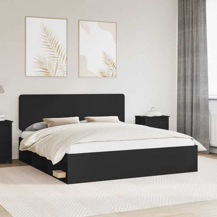 Cadru de pat cu headboard Negru 200 x 200 cm Lemn de pin masiv - WALTI WALTI