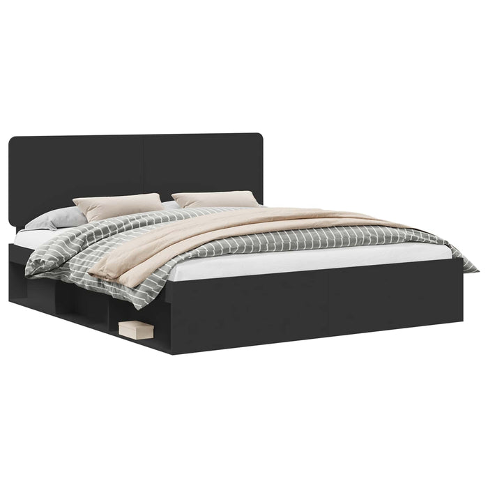 Cadru de pat cu headboard Negru 200 x 200 cm Lemn de pin masiv - WALTI WALTI
