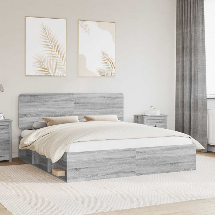 Cadru de pat Gri Sonoma 200 x 200 cm Lemn de pin masiv - WALTI WALTI