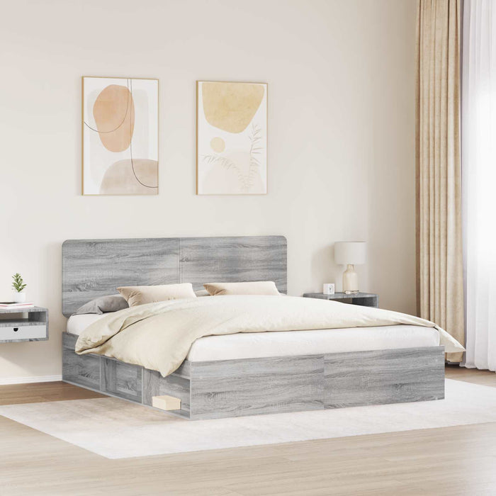 Cadru de pat Gri Sonoma 200 x 200 cm Lemn de pin masiv - WALTI WALTI