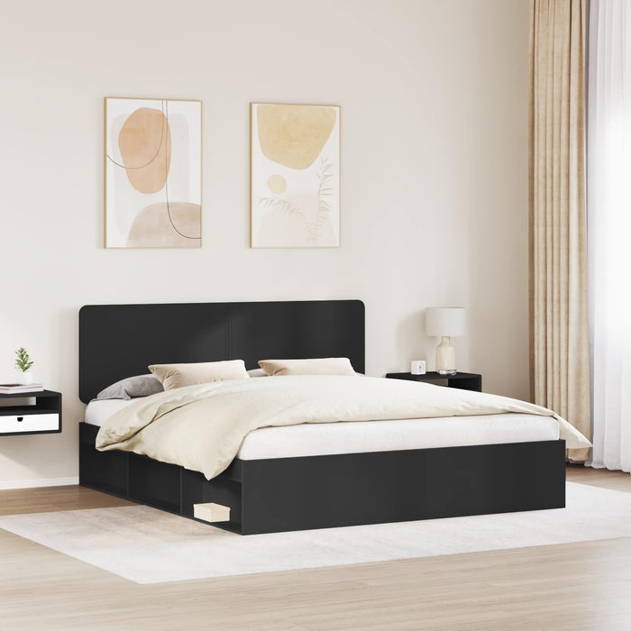 Cadru de pat cu headboard Negru 180 x 200 cm Lemn de pin masiv - WALTI WALTI