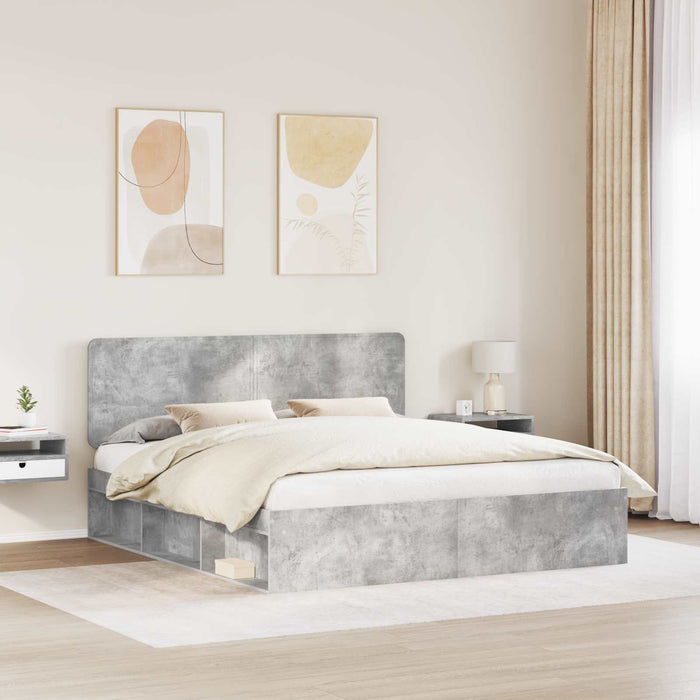 Cadru de pat cu headboard Beton 180 x 200 cm Lemn de pin masiv - WALTI WALTI