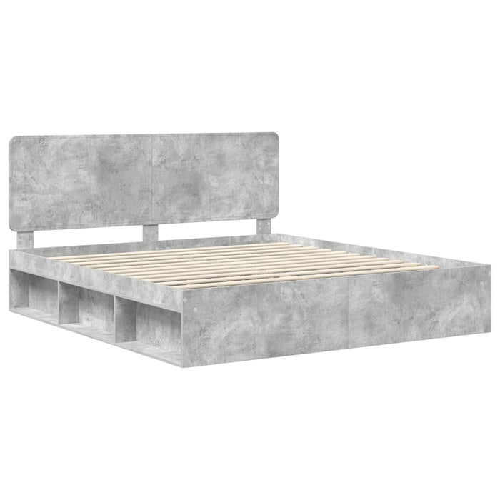 Cadru de pat cu headboard Beton 180 x 200 cm Lemn de pin masiv - WALTI WALTI