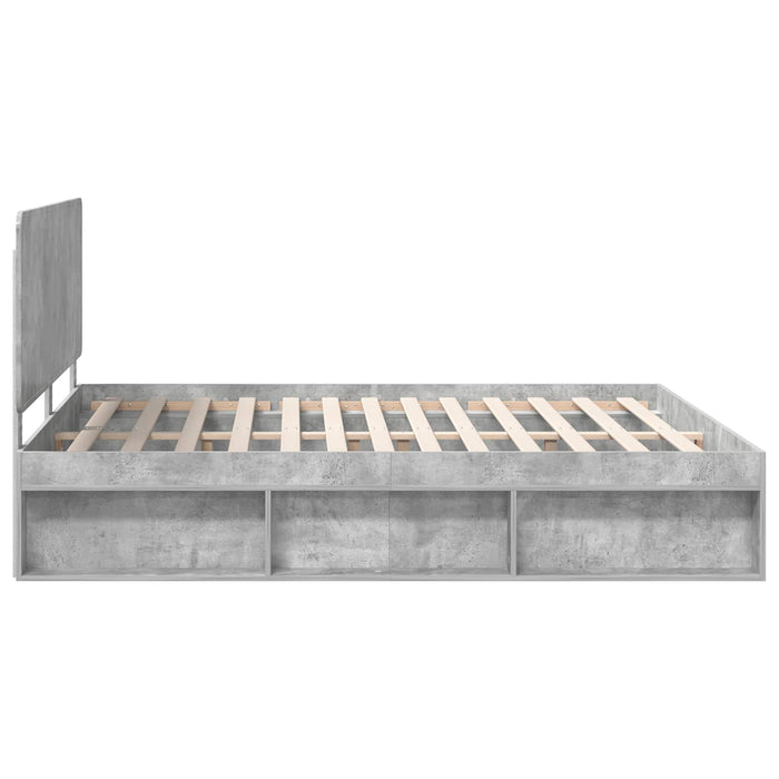 Cadru de pat cu headboard Beton 180 x 200 cm Lemn de pin masiv - WALTI WALTI