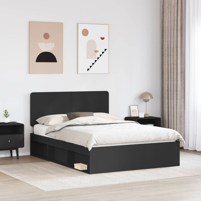 Cadru de pat cu headboard Negru 140 x 200 cm Lemn de pin masiv - WALTI WALTI