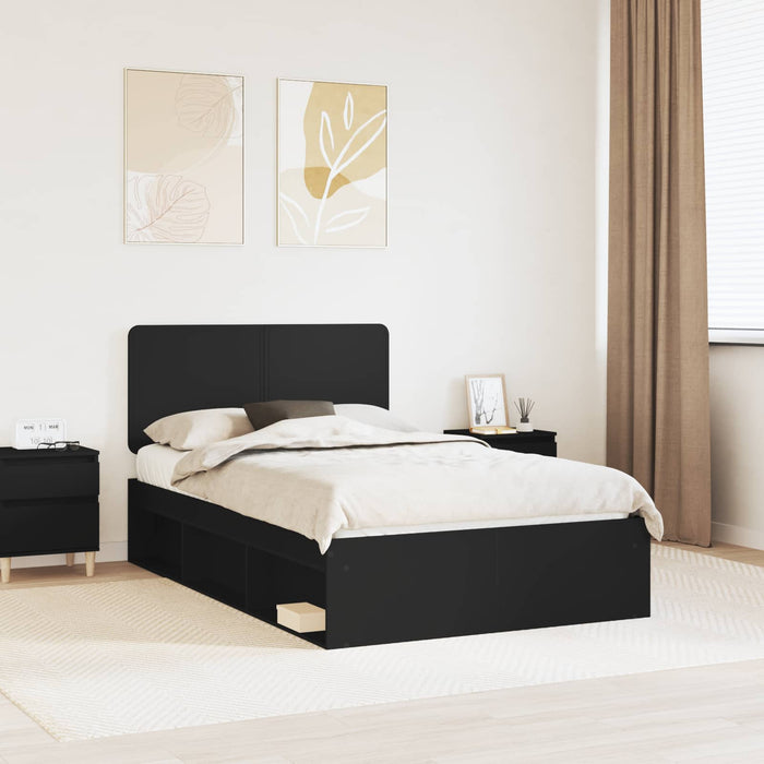 Cadru de pat cu headboard Negru 135 x 190 cm Lemn de pin masiv - WALTI WALTI