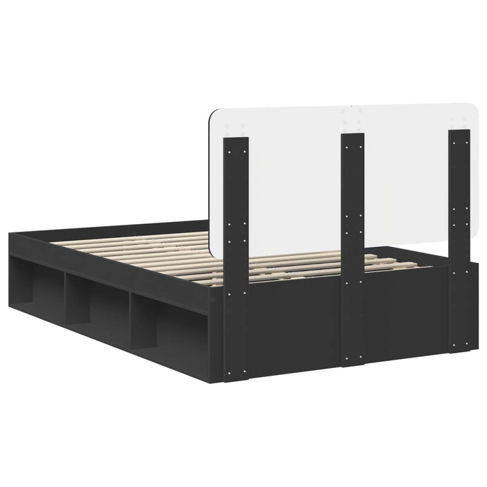 Cadru de pat cu headboard Negru 135 x 190 cm Lemn de pin masiv - WALTI WALTI