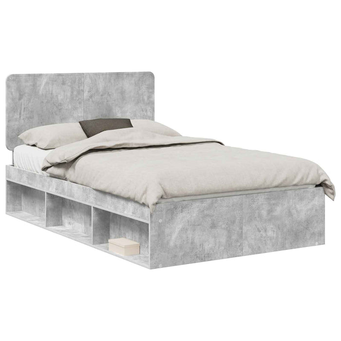 Cadru de pat Gri Concret 135 x 190 cm Lemn de pin masiv - WALTI WALTI