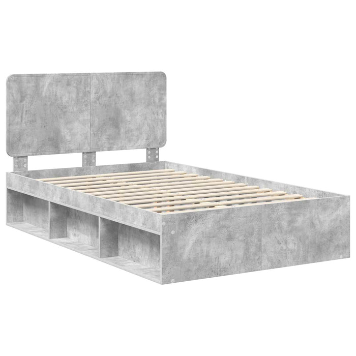 Cadru de pat Gri Concret 135 x 190 cm Lemn de pin masiv - WALTI WALTI