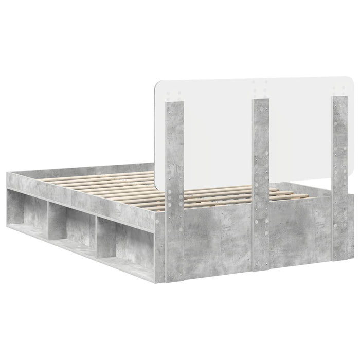 Cadru de pat Gri Concret 135 x 190 cm Lemn de pin masiv - WALTI WALTI