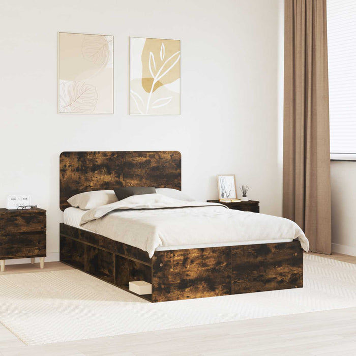 Cadru de pat Stejar fumuriu 135 x 190 cm Lemn de pin masiv - WALTI WALTI