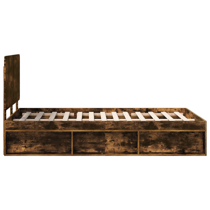 Cadru de pat Stejar fumuriu 135 x 190 cm Lemn de pin masiv - WALTI WALTI