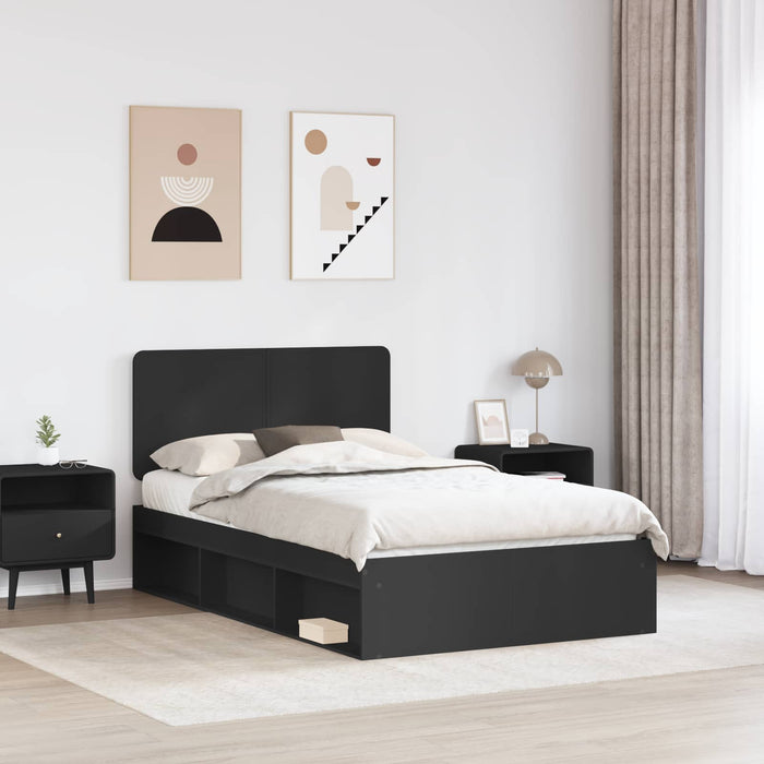 Cadru de pat cu headboard Negru 120 x 190 cm Lemn de pin masiv - WALTI WALTI