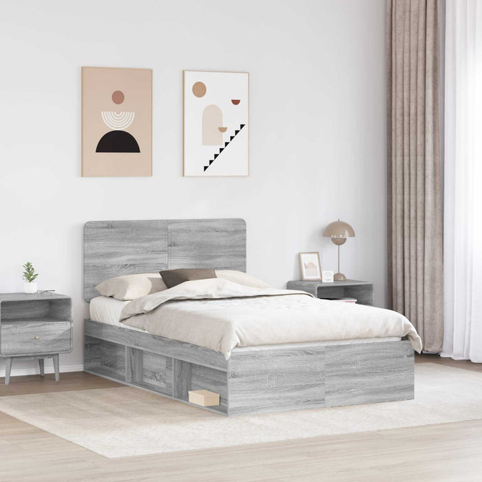 Cadru de pat Gri Sonoma 120 x 190 cm Lemn de pin masiv - WALTI WALTI