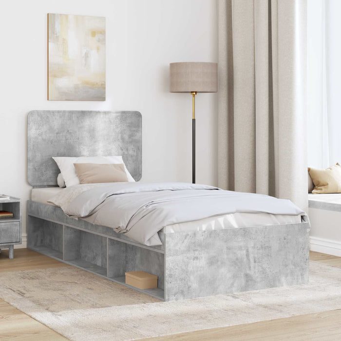 Cadru de pat Gri Concret 100 x 200 cm Lemn de pin masiv - WALTI WALTI