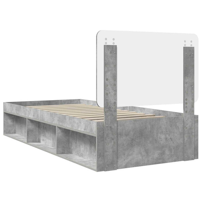 Cadru de pat cu headboard Beton 90 x 200 cm Lemn de pin masiv - WALTI WALTI