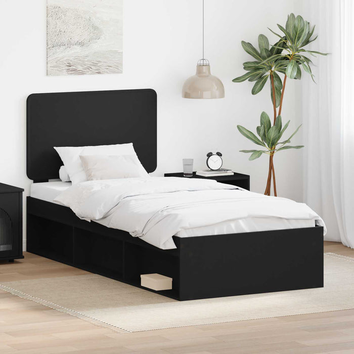 Cadru de pat cu headboard Negru 90 x 190 cm Lemn de pin masiv - WALTI WALTI