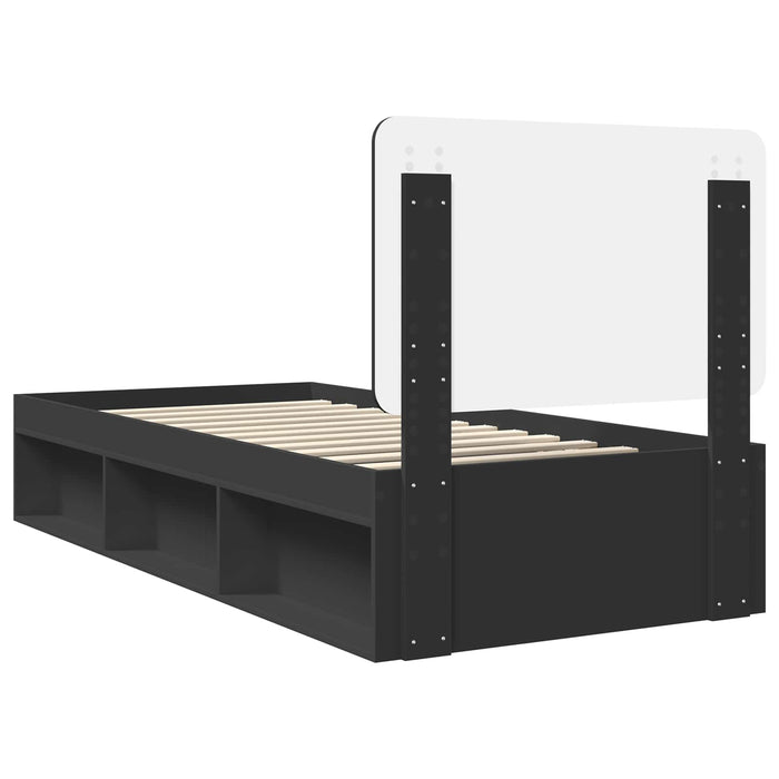 Cadru de pat cu headboard Negru 90 x 190 cm Lemn de pin masiv - WALTI WALTI