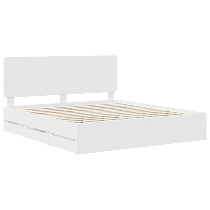 Cadru de pat cu sertar Alb 200 x 200 cm Lemn Ingineresc - WALTI WALTI