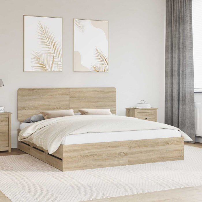 Cadru de pat Stejar Sonoma 200 x 200 cm Lemn Ingineresc - WALTI WALTI