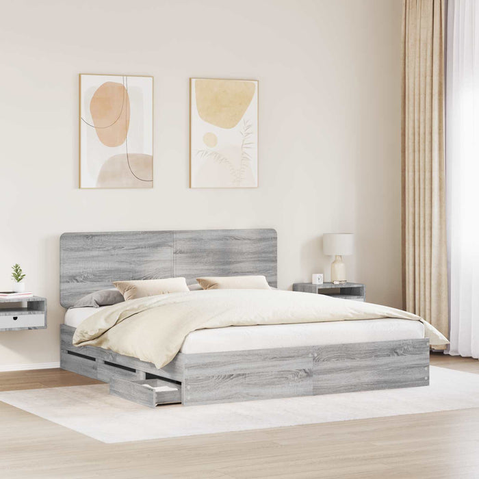 Cadru de pat cu sertar Gri Sonoma 200 x 200 cm Lemn Ingineresc - WALTI WALTI
