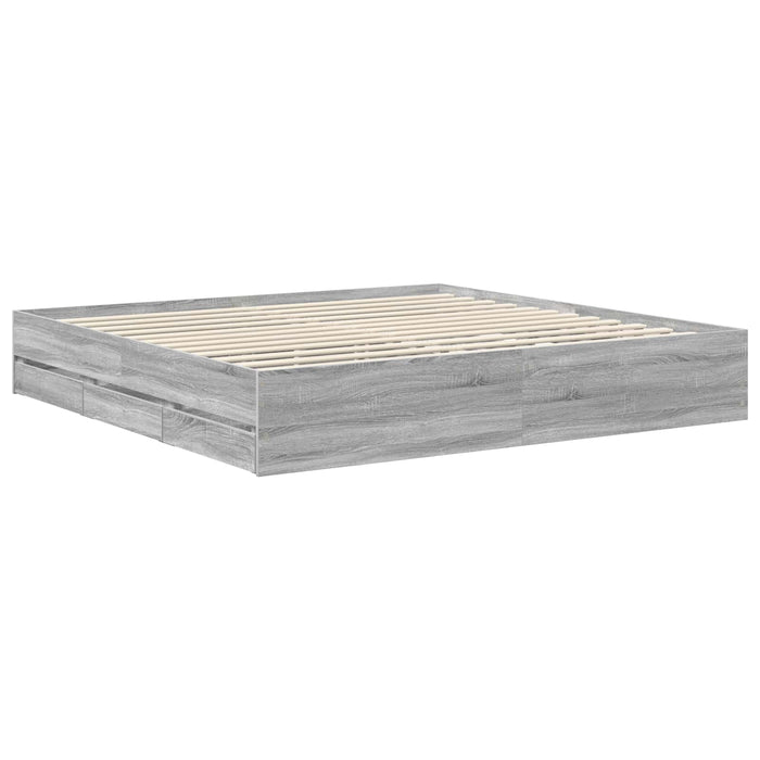 Cadru de pat cu sertar Gri Sonoma 200 x 200 cm Lemn Ingineresc - WALTI WALTI