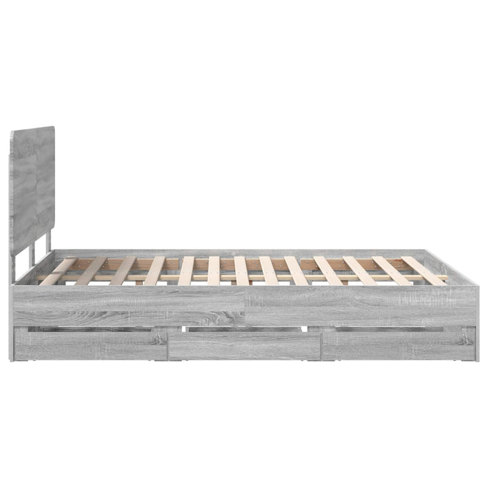 Cadru de pat cu sertar Gri Sonoma 150 x 200 cm Lemn Ingineresc - WALTI WALTI