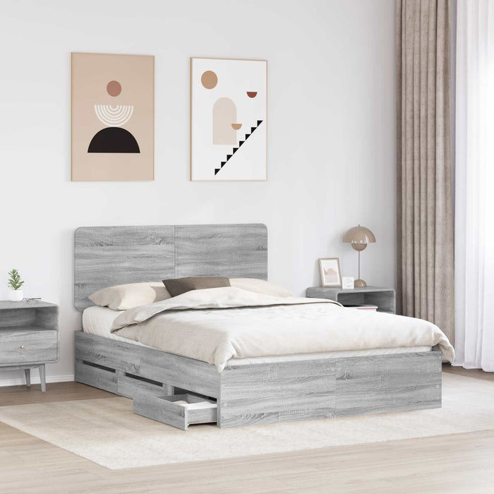 Cadru de pat cu sertar Gri Sonoma 140 x 200 cm Lemn Ingineresc - WALTI WALTI