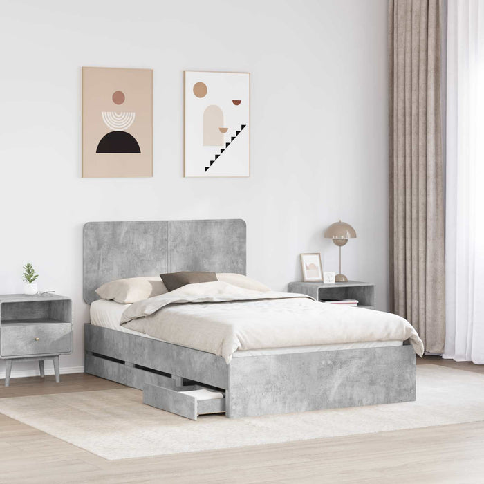 Cadru de pat Gri din beton 135 x 190 cm Lemn Ingineresc - WALTI WALTI
