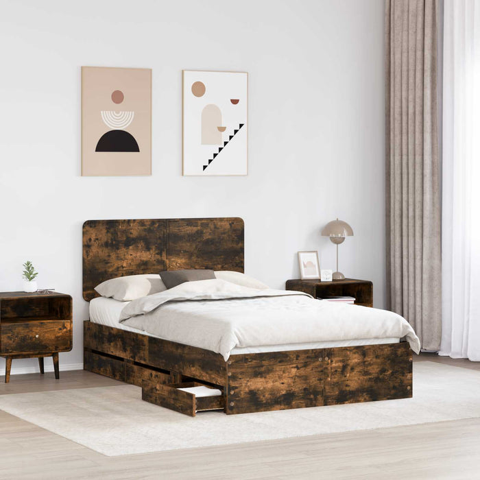 Cadru de pat Stejar fumuriu 135 x 190 cm Lemn Ingineresc - WALTI WALTI