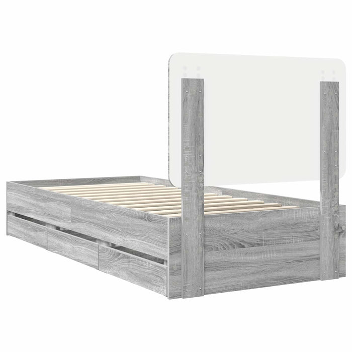 Cadru de pat cu sertar Gri Sonoma 90 x 190 cm Lemn Ingineresc - WALTI WALTI
