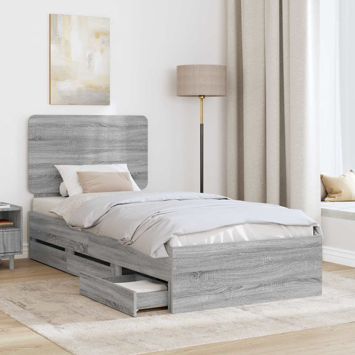 Cadru de pat cu sertar Gri Sonoma 90 x 200 cm Lemn Ingineresc - WALTI WALTI
