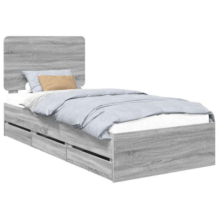 Cadru de pat cu sertar Gri Sonoma 90 x 200 cm Lemn Ingineresc - WALTI WALTI