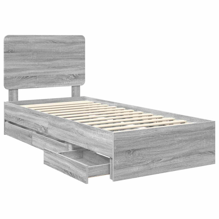 Cadru de pat cu sertar Gri Sonoma 90 x 200 cm Lemn Ingineresc - WALTI WALTI