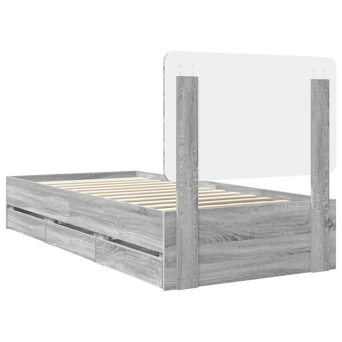 Cadru de pat cu sertar Gri Sonoma 75 x 190 cm Lemn Ingineresc - WALTI WALTI