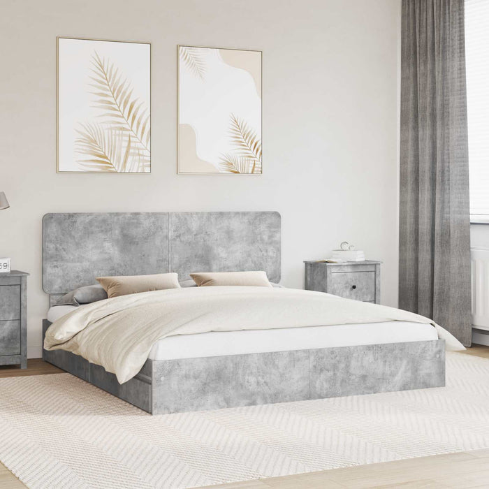 Cadru de pat cu sertar Gri din beton 200 x 200 cm Lemn compozit - WALTI WALTI