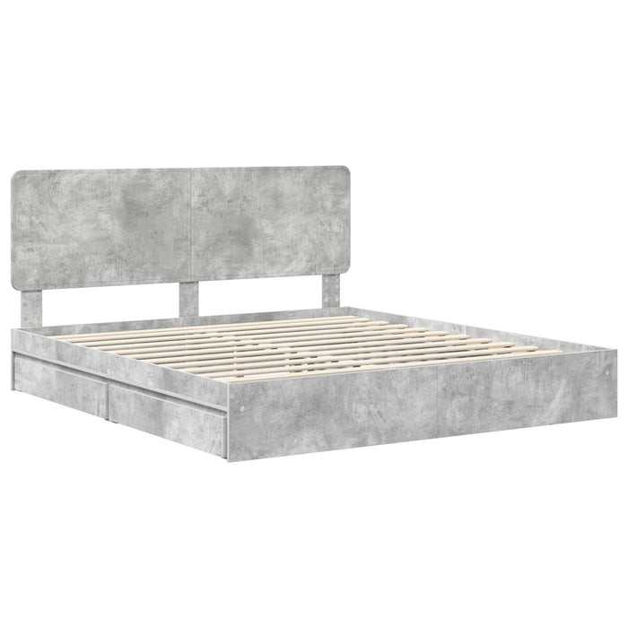 Cadru de pat cu sertar Gri din beton 200 x 200 cm Lemn compozit - WALTI WALTI