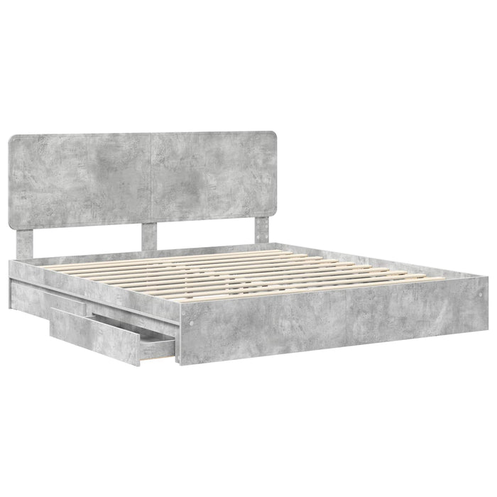 Cadru de pat cu sertar Gri din beton 200 x 200 cm Lemn compozit - WALTI WALTI