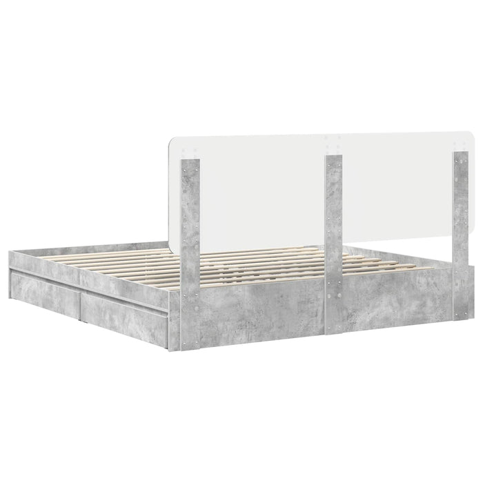 Cadru de pat cu sertar Gri din beton 200 x 200 cm Lemn compozit - WALTI WALTI