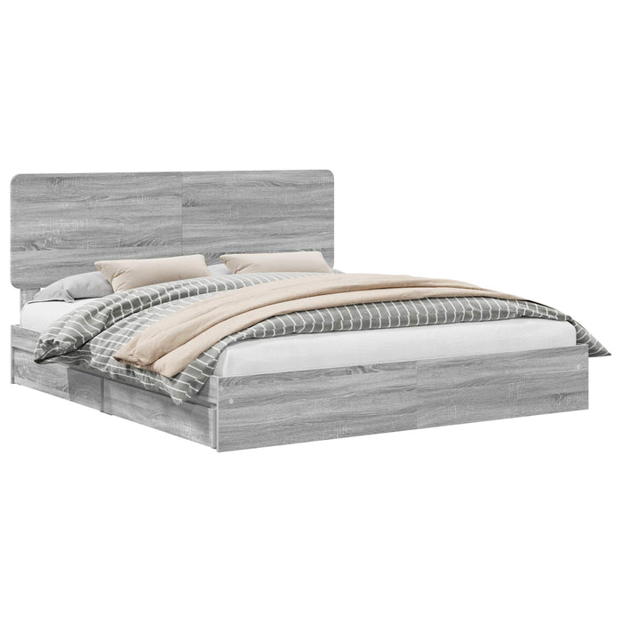 Cadru de pat cu sertar Gri Sonoma 200 x 200 cm Lemn compozit - WALTI WALTI