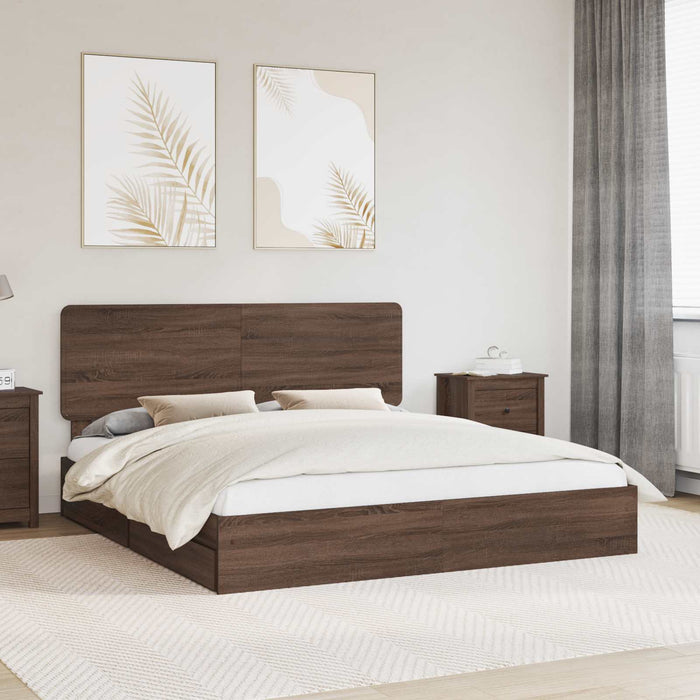 Pat cu storage Stejar închis 200 x 200 cm Lemn prelucrat WALTI
