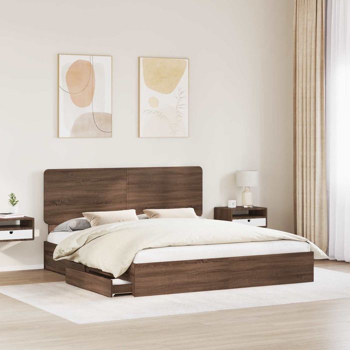 Pat cu storage Stejar închis 200 x 200 cm Lemn prelucrat WALTI