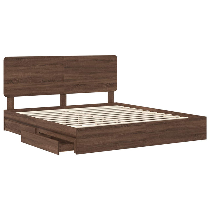 Pat cu storage Stejar închis 200 x 200 cm Lemn prelucrat WALTI