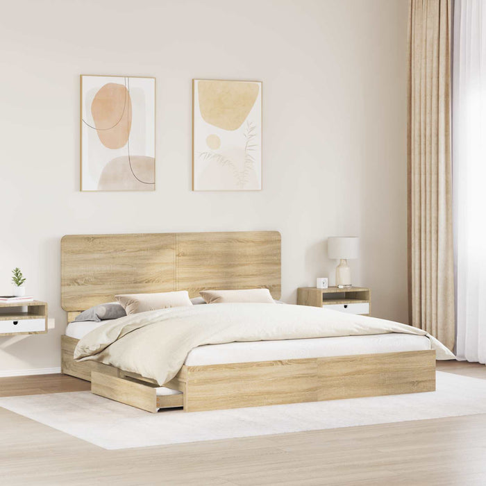 Pat cu storage Stejar Sonoma 180 x 200 cm Lemn compozit - WALTI WALTI