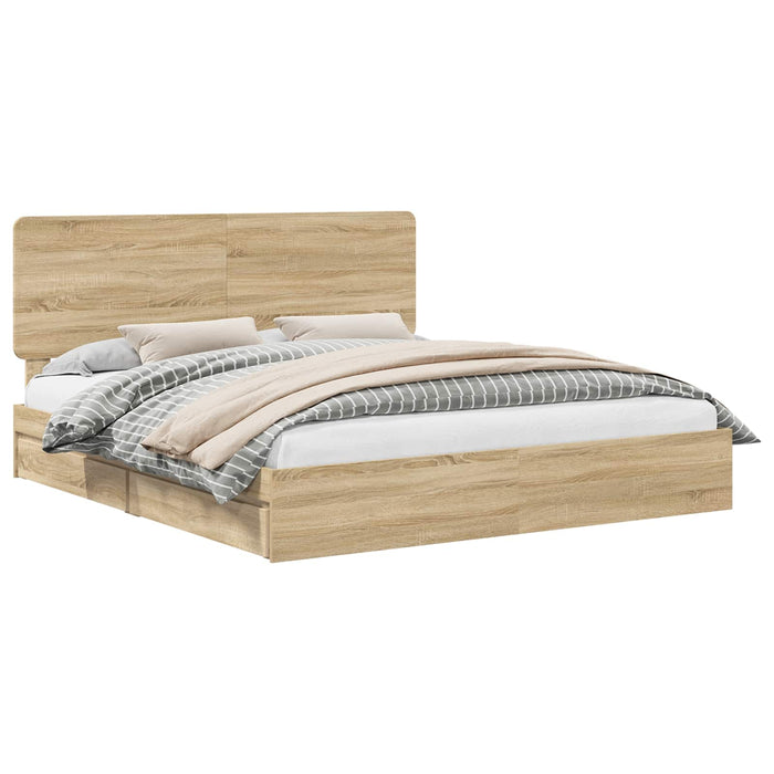 Pat cu storage Stejar Sonoma 180 x 200 cm Lemn compozit - WALTI WALTI