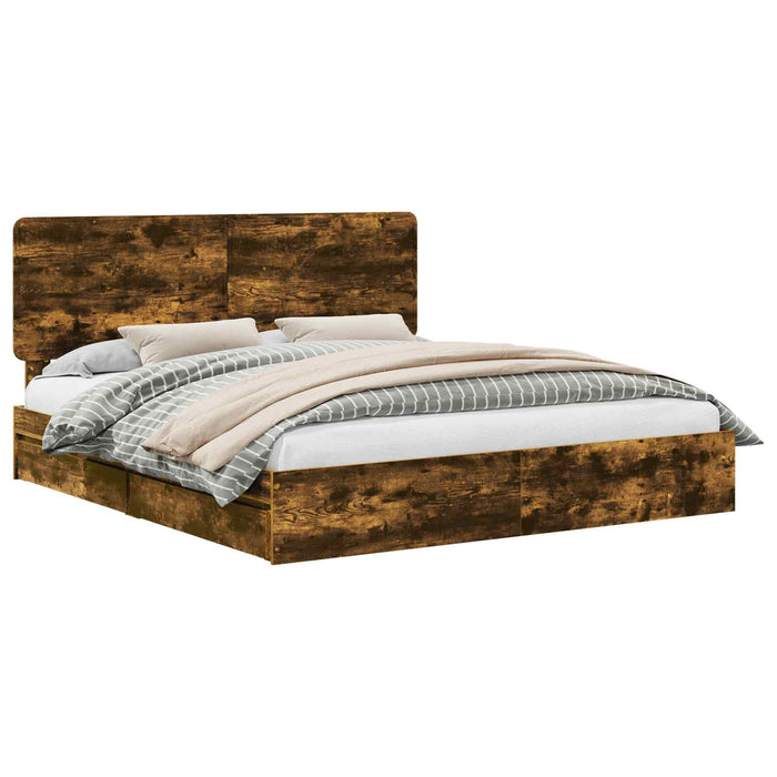 Pat cu storage Stejar fumuriu 180 x 200 cm Lemn compozit - WALTI WALTI